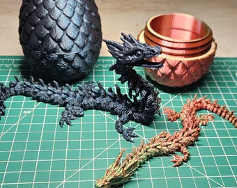 3D Printed Articulating Dragon with Egg, Fidget Toy, Sensory Toy, Birthday or Christmas Dragon Gift, Bookshelf Decor