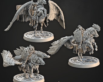 Dawn Air Cavalry, Mounted Pegasus, Large 52mm, Shields of Dawn * Cast n Play * 3D Printed Gaming Mini