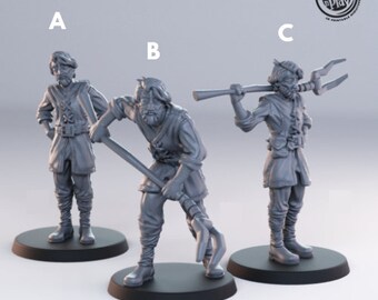 Farmers and Stablehands,  Cast n Play * 3D Printed Gaming Miniatures