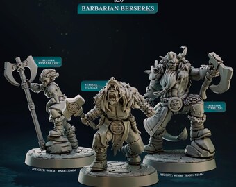 Barbarian Beserks, Northwind Vikings * Cast n Play * 3D Printed Gaming Miniatures