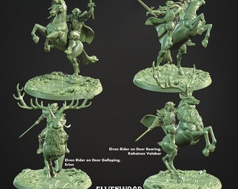 Elven Mystwood Riders (Unicorn, Elk and Deer Mounted) * Cast n Play * 3D Printed Gaming Mini