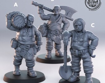 Male Townsfolk, Cast n Play * 3D Printed Gaming Miniatures