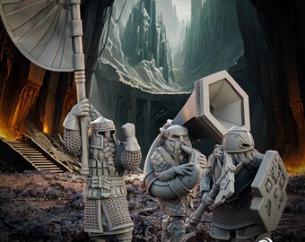 Dwarven Bannerman, Champion and Hornblower, Tales of the Deep (Dwarves from LOTR), Printing Goes Ever On * 3D Printed Gaming Miniatures