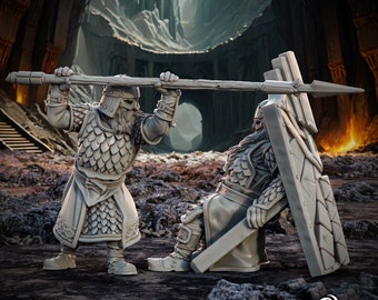 Dwarven Spear and Shieldman, Tales of the Deep (Dwarves from LOTR), Printing Goes Ever On * 3D Printed Gaming Miniatures