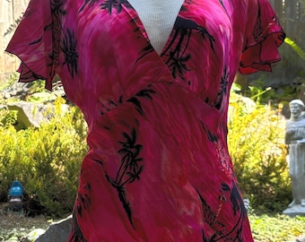 Vintage Betsey Johnson Pinkes Palmen Hemd