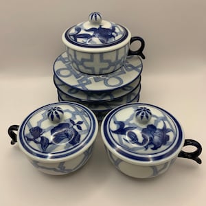 Set of 4 Bombay Teacups with Saucer and Lid