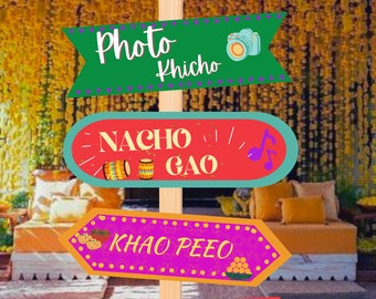 Quirky Desi phrases as Mehendi decor, Sangeet decor as Haldi decoration, Mehndi Welcome signs as Dholki decor, Mehndi decor & Mehndi Signs