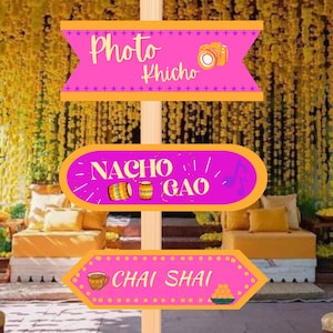 Quirky Desi phrases as Mehendi decor, Sangeet decor as Haldi decoration, Mehndi Welcome signs as Dholki decor, Mehndi decor & Mehndi Signs