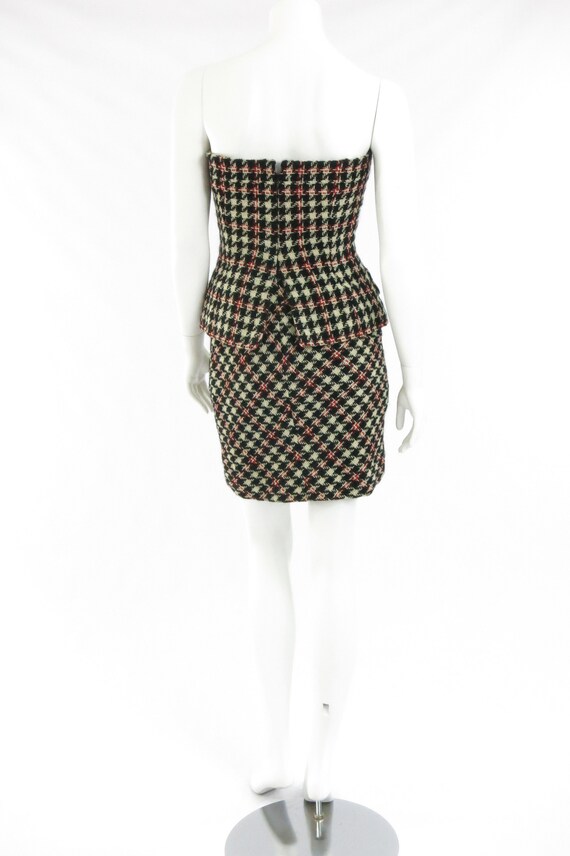 1990s Bill Blass Houndstooth Strapless Mini - image 5