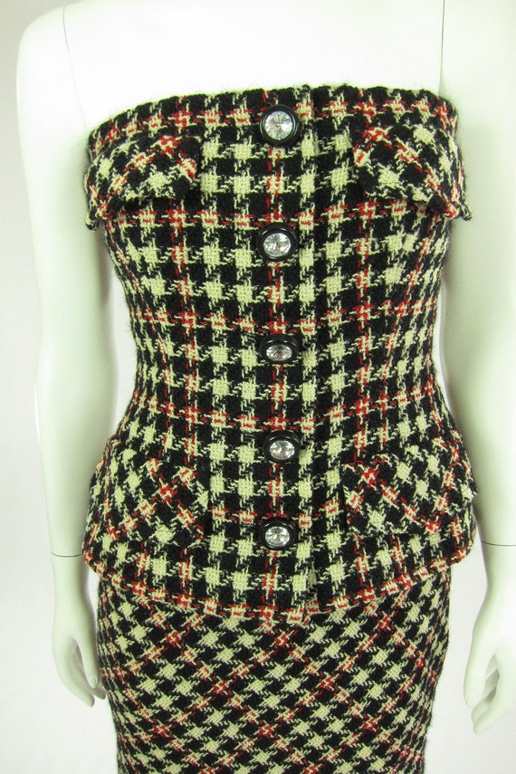 1990s Bill Blass Houndstooth Strapless Mini - image 2