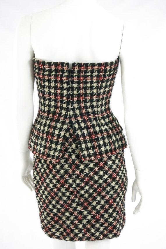 1990s Bill Blass Houndstooth Strapless Mini - image 6