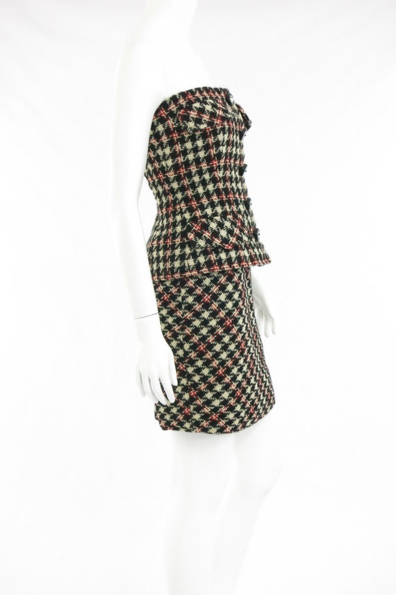 1990s Bill Blass Houndstooth Strapless Mini - image 4