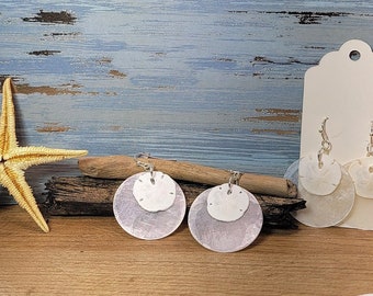 Capiz Shell Sand Dollar Earrings, Beachy Jewelry, Sea Shell Earrings, Summer Earrings, Wedding/Anniversary Gifts