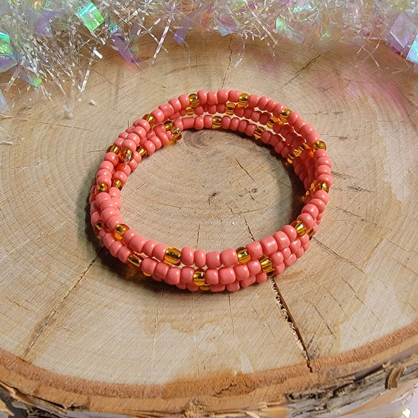Coral Pink Bracelet, Gifts under 20, Memory Wire Wrap Bracelet, Minimalist Jewelry, Mother's Day Gifts