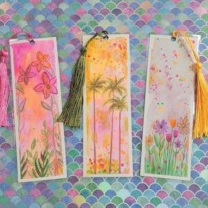 Handmade Watercolor Bookmarks, Tropical Bookmarks