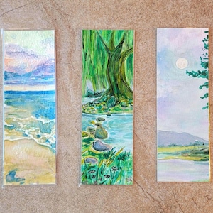 Nature Landscape Bookmarks, Handmade Watercolor Paintings