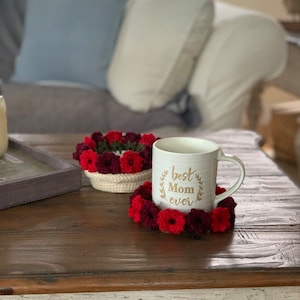 Flower Coasters with Pot - Crochet