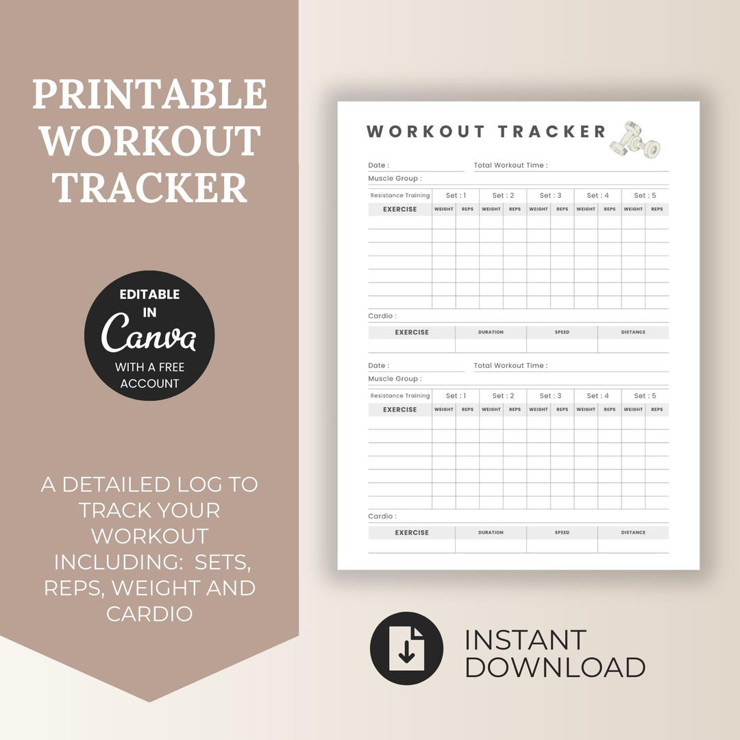 Printable Workout Planner & Workout Tracker | Daily Template for Weight ...