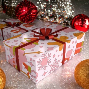 Pink Snowman Gift Wrap, Winter Wonderland Gift Wrap, Retro Pink Christmas Wrapping Paper, Eco Friendly Gingerbread Girl Holiday Gift Wrap