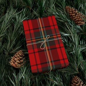 Red Plaid Gift Wrap, Eco Red Matte Wrapping Paper, Neutral Holiday Gift Wrap, Red Christmas Gift Wrap, Red Kraft Paper, Winter Decoupage