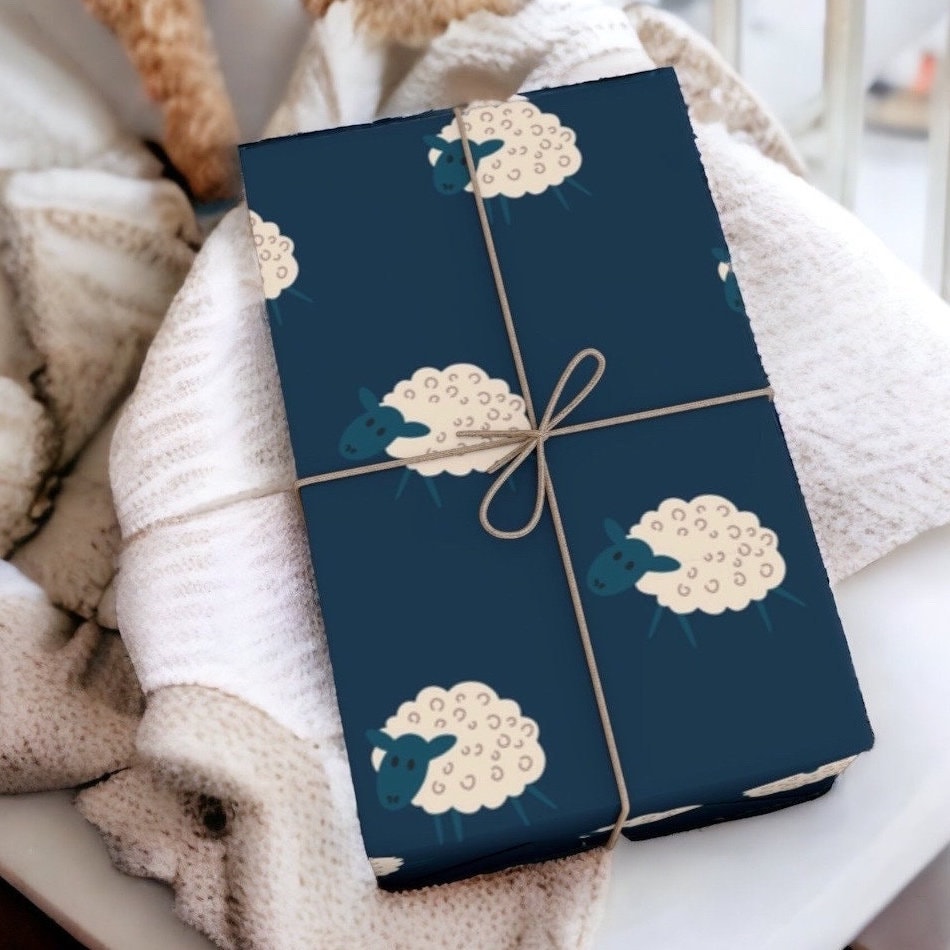 Baby Night Time Lamb Navy Wrapping Paper All Occasion 
