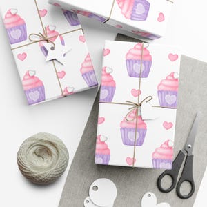 Cupcake Gift Wrap, Matte Birthday Wrapping Paper, Eco Gift Wrap, Gift Wrap for Her, Girly Kraft Paper, Pink Gift Wrap, Cupcake Decoupage