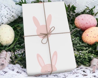 Pink Bunny Wrapping Paper, Matte White Rabbit Gift Wrap, Eco Friendly Easter Holiday Gift Wrap, Light Pink Baby Shower Cottagecore Paper