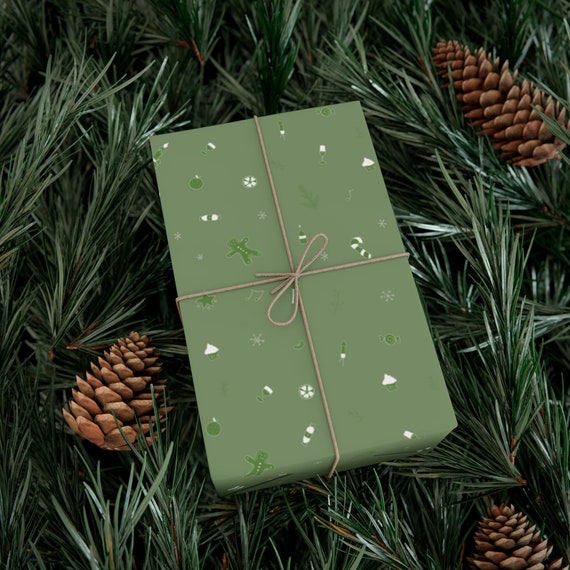 Sage Green Simple Winter Wrapping Paper, Boho Green Christmas Gift