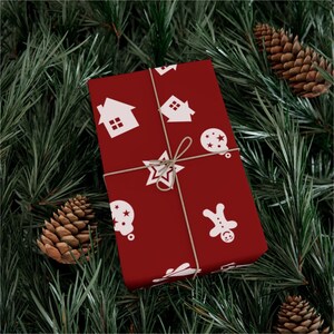 Dark Red Christmas Wrapping Paper, Modern Minimalist Ornament Gift Wrap, Eco Friendly Winter Holiday Gift Wrap, Matte Red Wrapping Paper