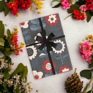 Abstract Winter Flower Garden Gift Wrap, Sunflower Floral Wrapping Paper, Eco Friendly Boho Aesthetic Natural Gift Wrap, Matte Wrapping