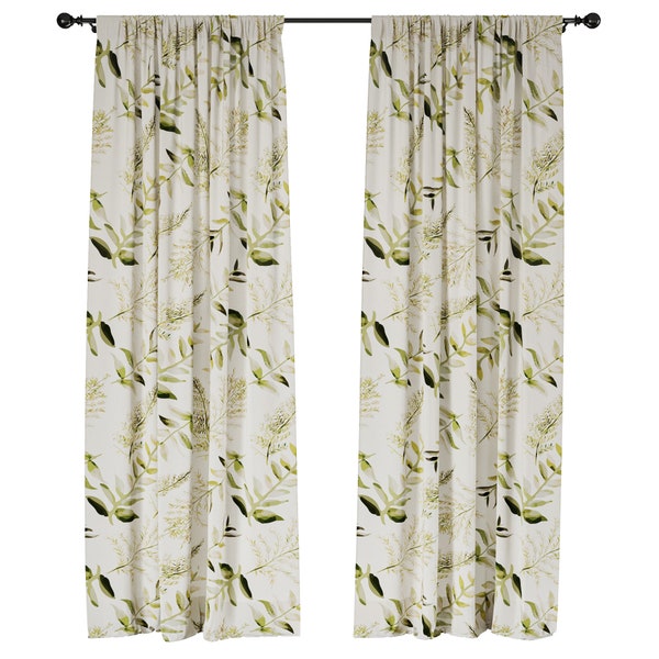 Jungle Safari Window Curtains, Shade Leaves Print Jungle Curtains for Nursery Kids Children Living Room Bedroom Kitchen Beige Green Curtains