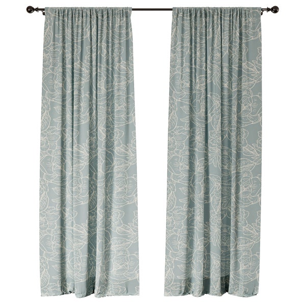 Dusty Bloom Window Curtains, Teal Turquoise Patterned Curtains, Beige Floral Curtains for Living Room 2 Panels Set, Dining Room Drapes