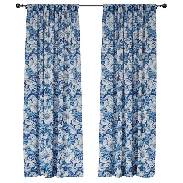 Royal Blue and White Curtains - Etsy