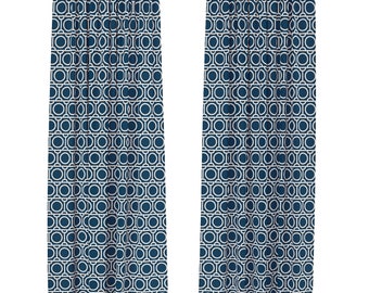 Aesthetic Delight Dark Blue and White Curtains for Living Room Bedroom Kitchen Office Windows, Baby Blue Curtains Geometric Pattern