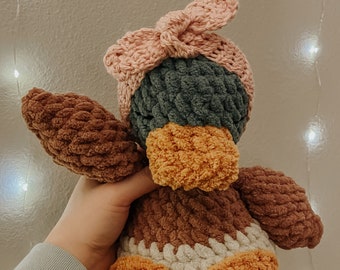 Duck Plushie, Stuffed Animal, Cozy Plushie, Crochet Animal, Della Duck, Custom Duck, Duck Stuffy, Made to Order, Duck for Baby Shower Gift