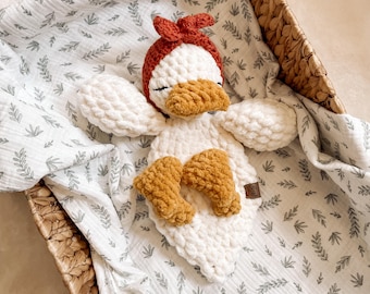 Duck Lovey, Blanket Yarn Animal Snuggler, Custom Crochet, Made to Order, Duck Snuggler, Soft Baby Toy, Easter Gift for Baby, Della Duck
