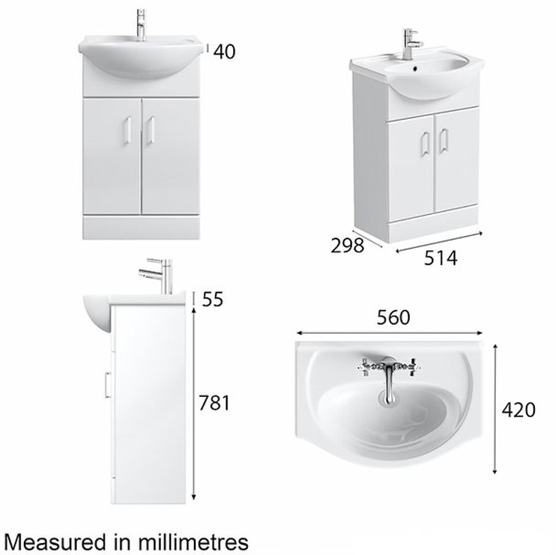 No Plumbing Portable Sink - Basics 550mm Vanity Unit - Ready to Plug-in ...