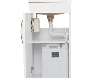Portable Sink with Hot & Cold Water – 400mm Square Vanity Unit