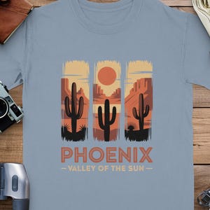 Phoenix Valley of the Sun T Shirt, Comfort Color Tee, Desert Scene Shirt, Cactus Shirt, Arizona Shirt, Retro Graphic Tee, Vacation Gift