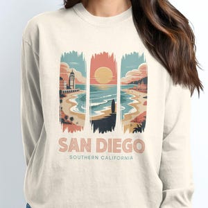 San Diego California T-Shirt, Comfort Colors Tee, Beach Surfboard Palms, Retro Travel Shirt, Vacation Souvenir Tee, California Coastal Trip