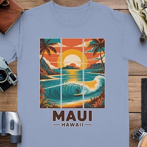 Maui Hawaii T-Shirt, Surfing Comfort Colors Tee, Tropical Island Vacation Shirt, Travel Gift for Him or Her, Beach Outfit