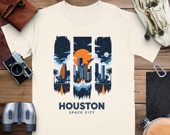 Houston Space City Komfort Farbe T-Shirt, Komfort Farbe Pullover, Urlaubs Shirt, Reise Geschenk, Retro Style Astrologie Geschenk für Sie und Ihn