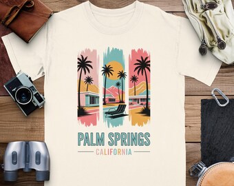 Palm Springs California Comfort Color T-Shirt, Retro Travel Tee, Vintage Vacation Gift Shirt, California Souvenir, Colorful Gift for Him Her
