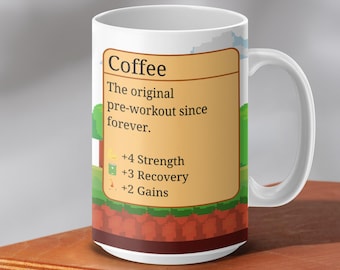 Fitness Coffee Mug, Retro RPG Coffee Stats Mug for Gym Lovers, Funny Workout Gift for Him or Her