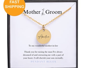 Pendant Necklace with Notecard Mother of Groom gift from Bride Mother in Law necklace gift Raising the man Message quotes