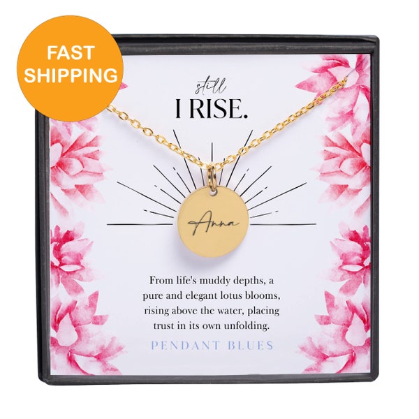 Lotus necklace Still I Rise encouragement jewelry gift New beginnings gift Empowering jewelry Pendant Necklace with Notecard Custom gift