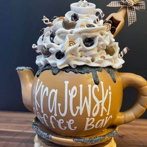 Personalized Mini Coffee Bar Teapot with Faux Whipped Cream and Embellishments