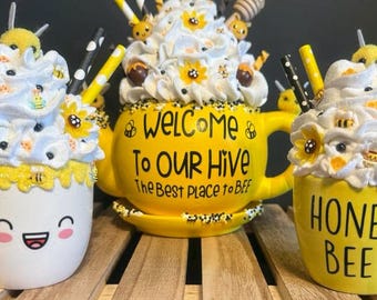 Honey Bee Teapot with Faux Whipped Cream, Mini Fake Bake Mug