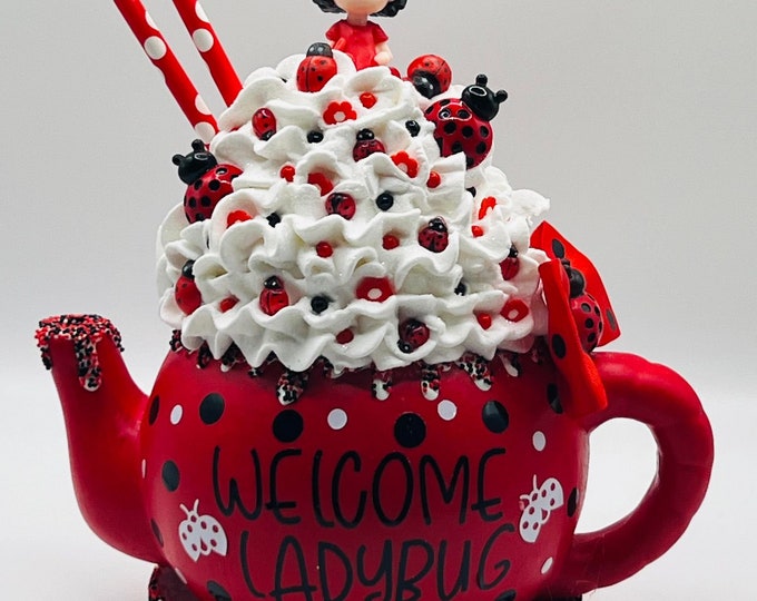 Welcome Ladybug Mini Teapot With Faux Whipped Cream Ready to Ship - Etsy