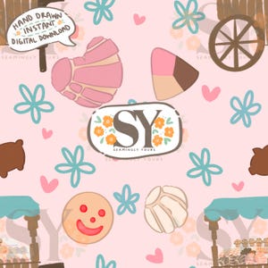 Dulce-kar met bloemen | Handgetekend naadloos patroon | Digitale download | Commercieel gebruik